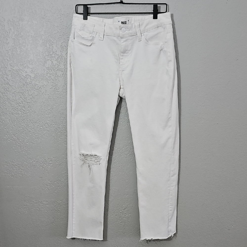 PAIGE Brigitte Distressed Straight Leg Jeans White Womens‎ 28 Raw Hem